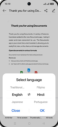 Step 8: Select desired language and tap on OK.