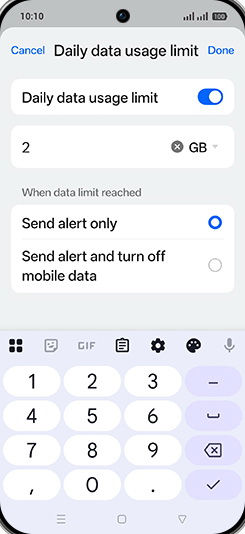 Step 13: Enter Daily data usage limit and tap on Done.