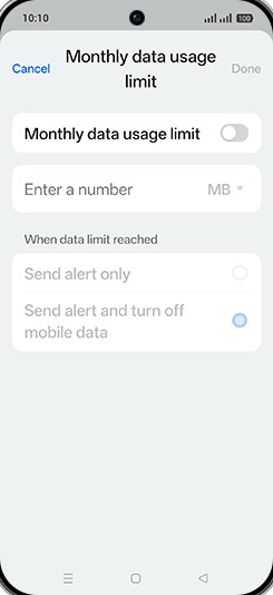 Step 15: Tap on Monthly data usage limit to turn ON.