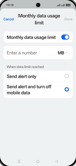 Step 16: Tap on MB or GB.
