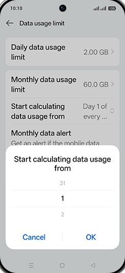 Step 21: Adjust desired Start calculating data usage from and tap on OK.