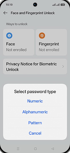 Step 8: Tap on desired Password type.