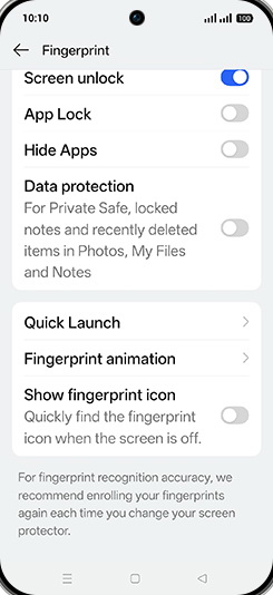 Step 8: Tap on Show fingerprint icon to turn ON.