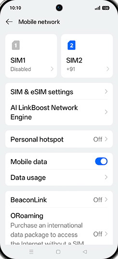 Step 4: Tap on SIM1 or SIM2.
