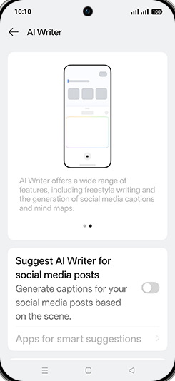 Step 5: Tap on Suggest AI Writer for social media post to turn ON.