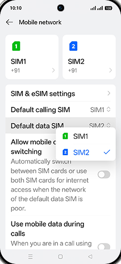 Step 5: Tap on SIM1 or SIM2.