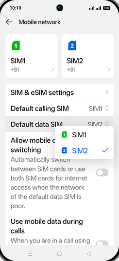 Step 5: Tap on SIM1 or SIM2.