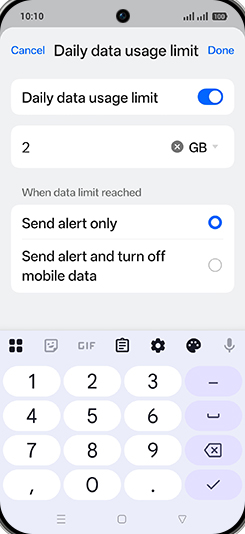 Step 13: Enter Daily data usage limit and tap on Done.