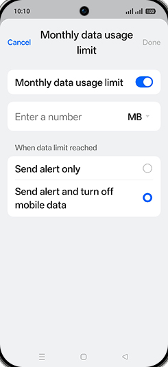 Step 16: Tap on MB or GB.