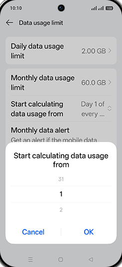 Step 21: Adjust desired Start calculating data usage from and tap on OK.