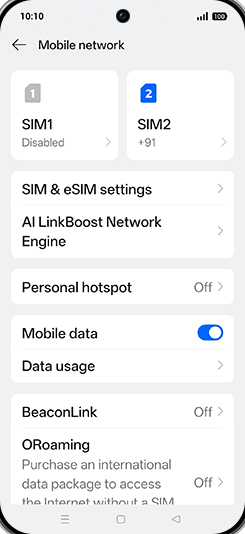 Step 4: Tap on SIM1 or SIM2.
