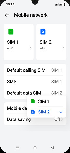 Step 5: Tap on SIM 1 or SIM 2.