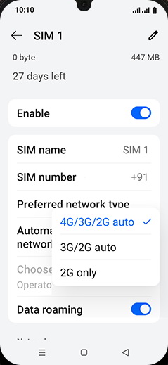 Step 8: Tap on 4G/3G/2G auto.