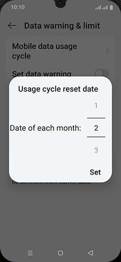 Step 9: Adjust Usage cycle reset date and tap on Set.