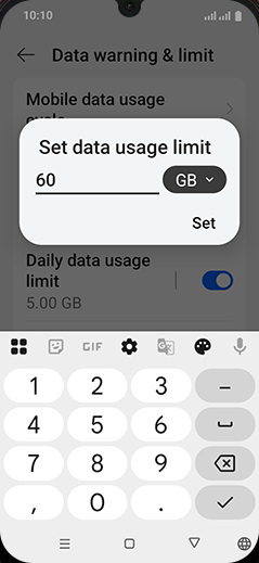Step 20: Enter Daily data usage limit and tap on Set.