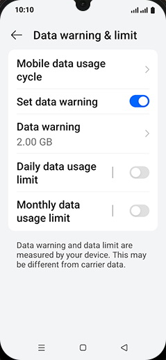 Step 11: Tap on Data warning.