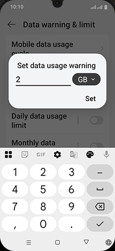 Step 14: Enter Set data usage warning and tap on Set.
