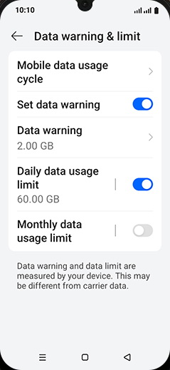 Step 21: Tap on Monthly data usage limit to turn ON.