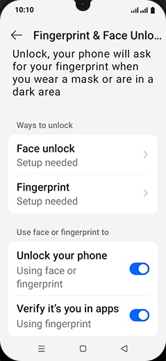 Step 11: Tap on Fingerprint.