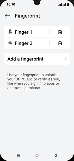 Step 8: Tap on Delete icon of desired Fingerprint.