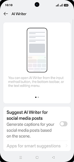 Step 5: Tap on Suggest AI Writer for social media post to turn ON.