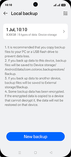 Step 7: Tap on New backup.