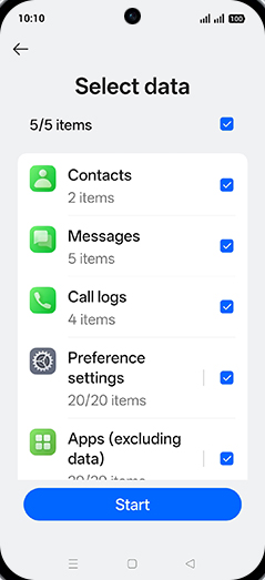 Step 8: Check Mark on desired Options and tap on Start.