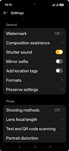 Step 5: Tap on Mirror selfie to turn ON.