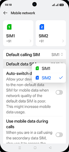 Step 5: Tap on SIM1 or SIM2.