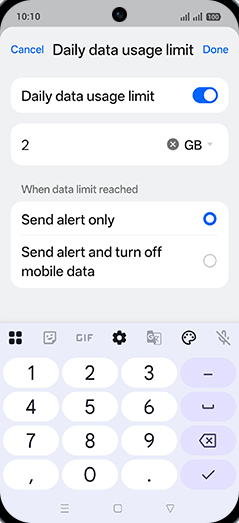 Step 13: Enter Daily data usage limit and tap on Done.