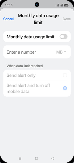 Step 15: Tap on Monthly data usage limit to turn ON.