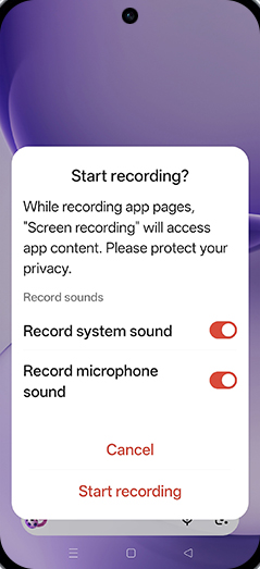 Step 4: Enable desired option and tap on Start recording.
