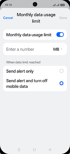 Step 16: Tap on MB or GB.