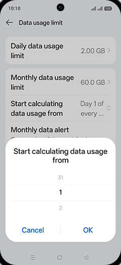Step 21: Adjust desired Start calculating data usage from and tap on OK.
